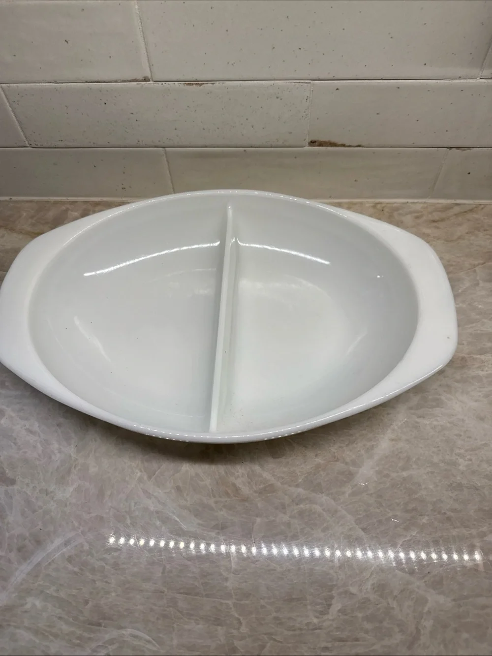 Vintage Pyrex Oval Divided Serving Dish 1.5 quart  White baking Dish, #1063